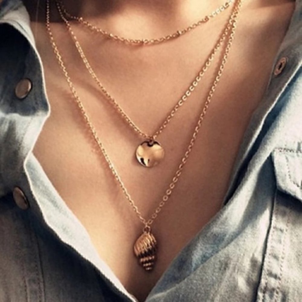Multilayer chain necklace shell pendant jewelry